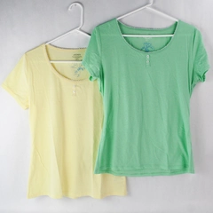 Lot of 2 Jockey Women's Pastel Yellow & Green Short Sleeve Pajama Shirts Size M 