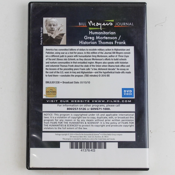 Bill Moyers Journal DVD Greg Mortenson & Thomas Frank Good Condition