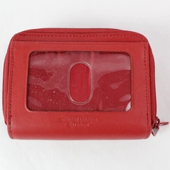 Buxton Red Genuine Leather Coin Credit Card Slot Zip Up Purse Wallet Clutch 