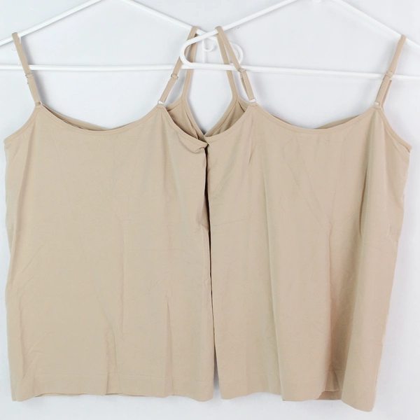 Set of 2 Jockey Women's Beige Tan Spaghetti Strap Built in Bra Tank Top Size L/G