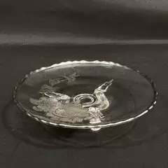 Vintage 7.5" Clear Glass Three-Footed Plate Silver Floral Design