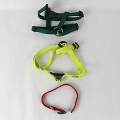Lot of 3 Pet Accessories 2 Harnesses Green & Yellow 1 Red Collar All Adjustable