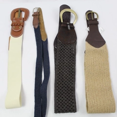 Lot of 4 Women's Belts Black Brown Beige Blue Stretchy Belts