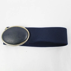 Day-Lor Women's Elastic Belt Navy Blue With Gold Tone Buckle 33" Long