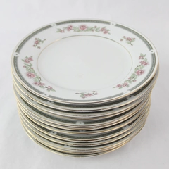 Lot of 12 China Pearl Fine China Pink Sage Floral Gold Accent Bread Plates