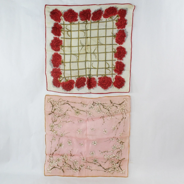 Mixed Lot of 2 Floral Handkerchief Scarves 17x17" Flawed DIY Scrap Fabric