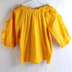 Habitual Girls' Ruffled Yellow Sleeve Top Bow Puff Shirt Blouse Size 14