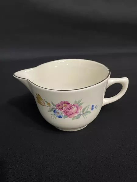 Vintage Floral Porcelain Creamer Gold Trim Handle 5.5" Wide Good Condition