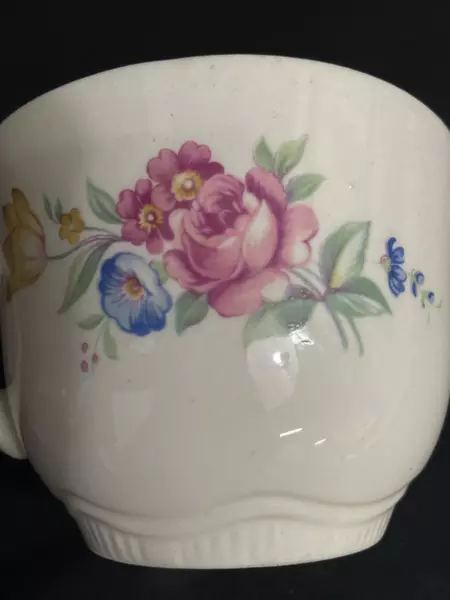 Vintage Floral Porcelain Creamer Gold Trim Handle 5.5" Wide Good Condition
