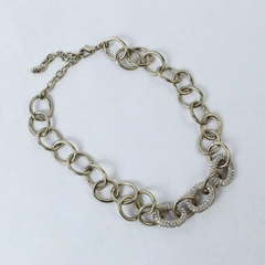Women's Gold Tone Chunky Chain Link Fashion Necklace Rhinstones Adjustable 
