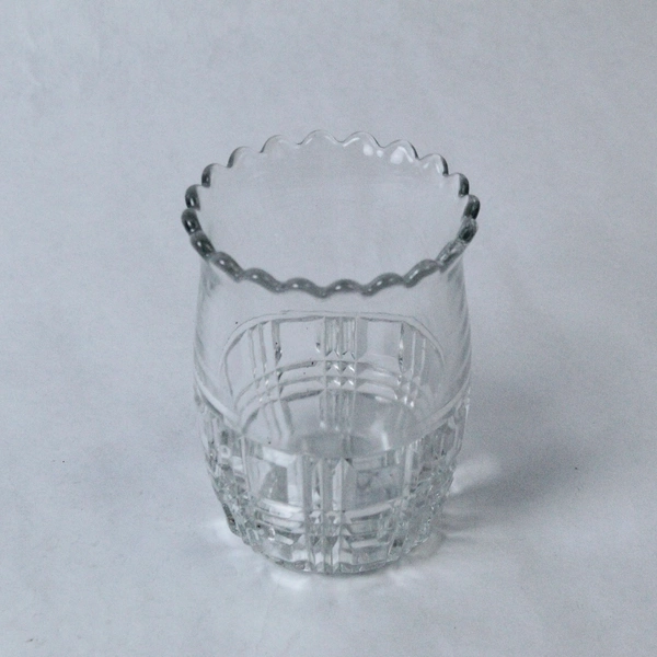 Vintage Clear Glass Spoon Jar Or Vase Scalloped Rim Square Cuts