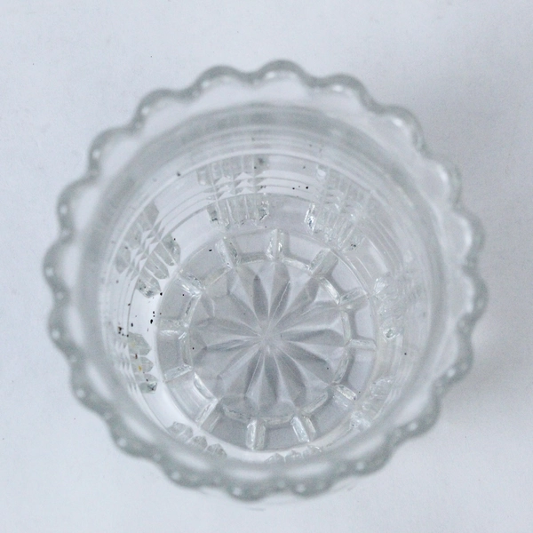 Vintage Clear Glass Spoon Jar Or Vase Scalloped Rim Square Cuts