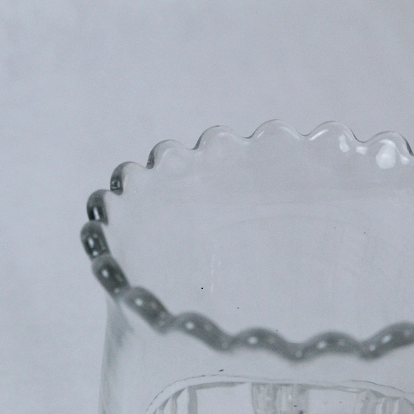 Vintage Clear Glass Spoon Jar Or Vase Scalloped Rim Square Cuts