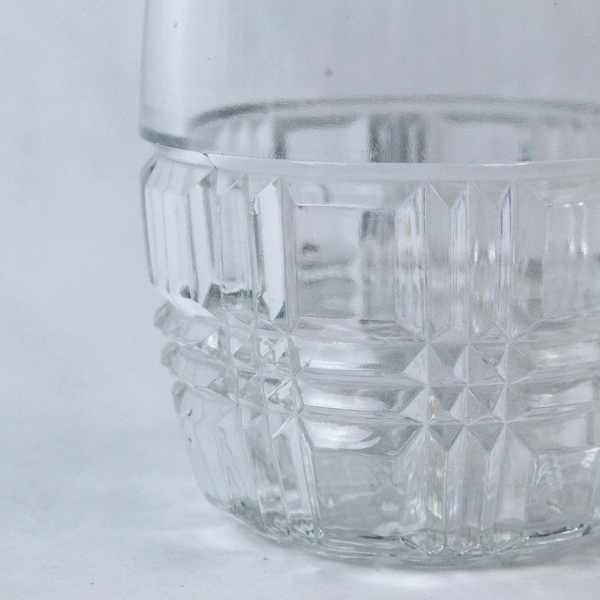 Vintage Clear Glass Spoon Jar Or Vase Scalloped Rim Square Cuts