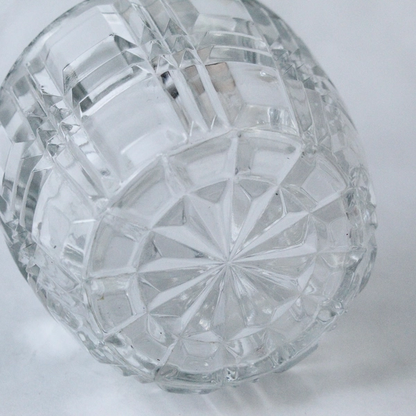 Vintage Clear Glass Spoon Jar Or Vase Scalloped Rim Square Cuts
