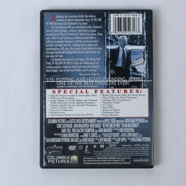 In the Line of Fire DVD Clint Eastwood John Malkovich 2000 Castle Rock 52317