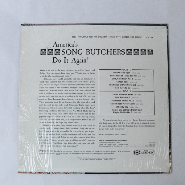 Homer & Jethro The Humorous Side Of Country Music LP Vinyl Record 1963 RCA