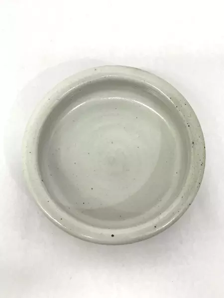 Signed Brown Art Pottery Bowl with Green Dots & White Center 6" Diameter