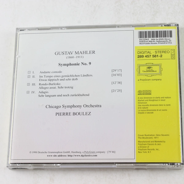 Gustav Mahler Symphony No. 9 CD Chicago Symphony Orchestra Pierre Boulez 1998