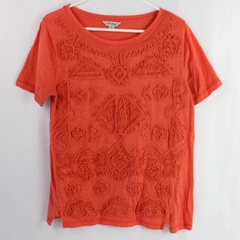 Lucky Brand Women's Coral Pink Embroidery Design Short Sleeve Shirt Size Medium
