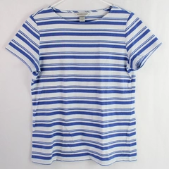 Christopher & Banks Women's White & Blue Striped Short Sleeve Shirt Size Medium