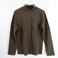 St. John's Bay Women's Brown Long Sleeve Mock Neck Shirt Size Large 100% Cotton