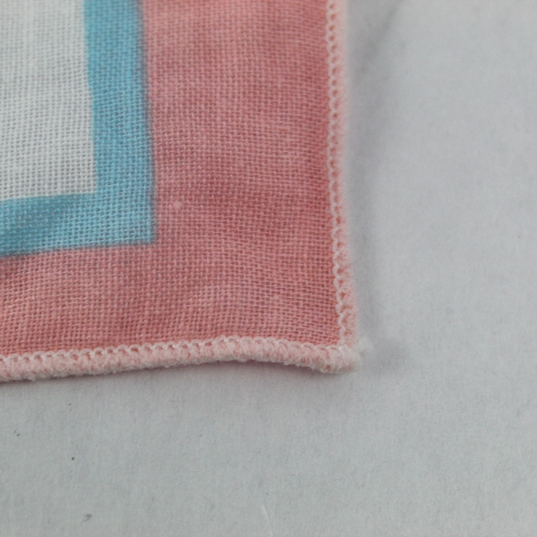 Vintage Pink White Woven Handkerchief with 3 Geisha Pattern 15" Square