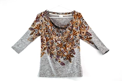 Urban Outfitters Floral Patterned 3/4 Sleeve Top Women's Medium Boat Neck