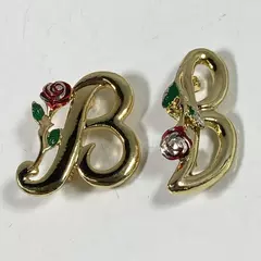 Lot of 2 Gold Tone Letter B Pins Or Brooches With Roses