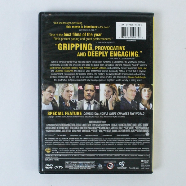 Contagion DVD 2011 Warner Bros Matt Damon Kate Winslet Good Condition