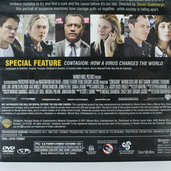 Contagion DVD 2011 Warner Bros Matt Damon Kate Winslet Good Condition