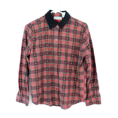 Cabin Creek Women's Red Plaid Holiday Button Up Shirt Size Petite M 99% Cotton