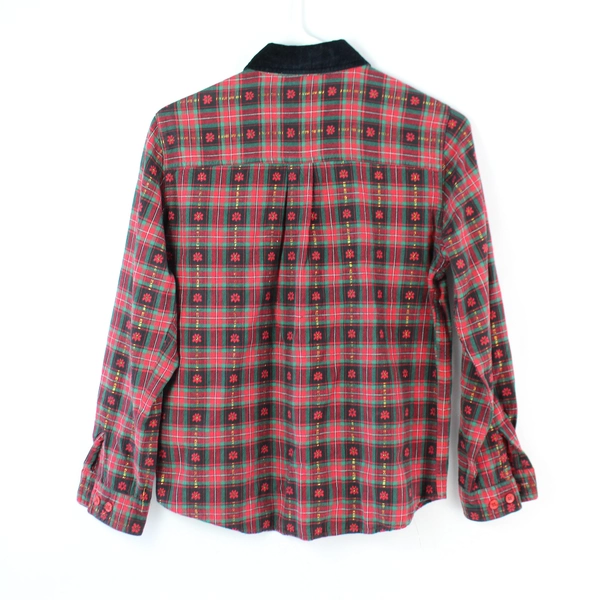 Cabin Creek Women's Red Plaid Holiday Button Up Shirt Size Petite M 99% Cotton
