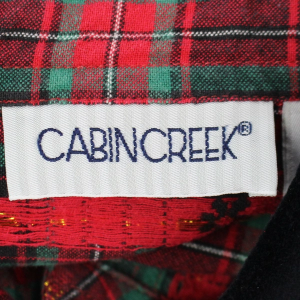 Cabin Creek Women's Red Plaid Holiday Button Up Shirt Size Petite M 99% Cotton