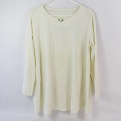 On Schedule Vintage Women's White Long Sleeve Flower Detail Top Size Medium