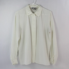K.B. Lawrence Women's White Lightweight Button Up Embroidered Blouse Size 8