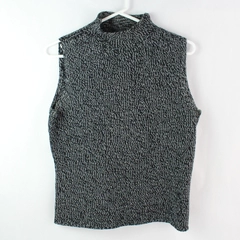 Vintage Amanda Smith Women's Knit Black & Gray Mock Neck acTank Top Size Small