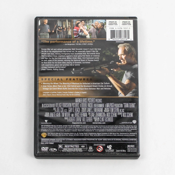 Clint Eastwood Gran Torino DVD 2008 Warner Bros Pre-Owned Widescreen Drama