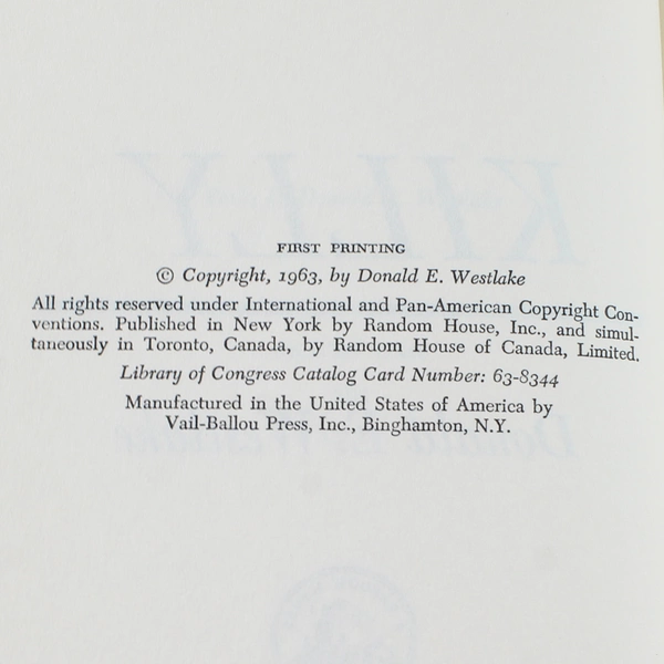 Killy Donald E. Westlake 1963 Hardcover First Edition