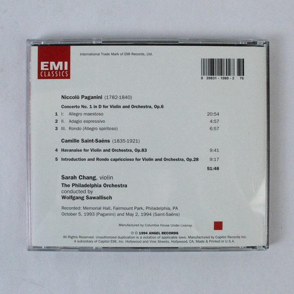 Sarah Chang Paganini Violin Concerto No. 1 CD 1994 EMI Classics Angel Records