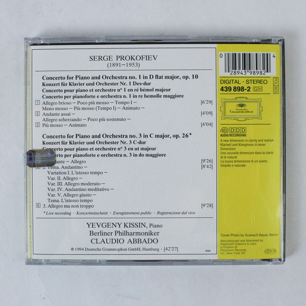 Prokofiev Piano Concertos Nos 1 and 3 Music CD 1994 Deutsche Grammophone