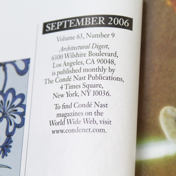 Architectural Digest Magazine Vol. 63 No. 9 September 2006 Conde Nast