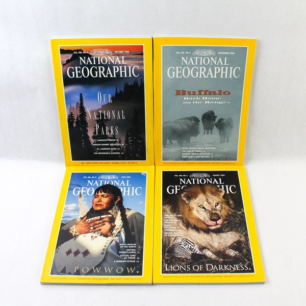 Lot of 4 Vintage National Geographic Magazines 1994 June Aug & Oct-November