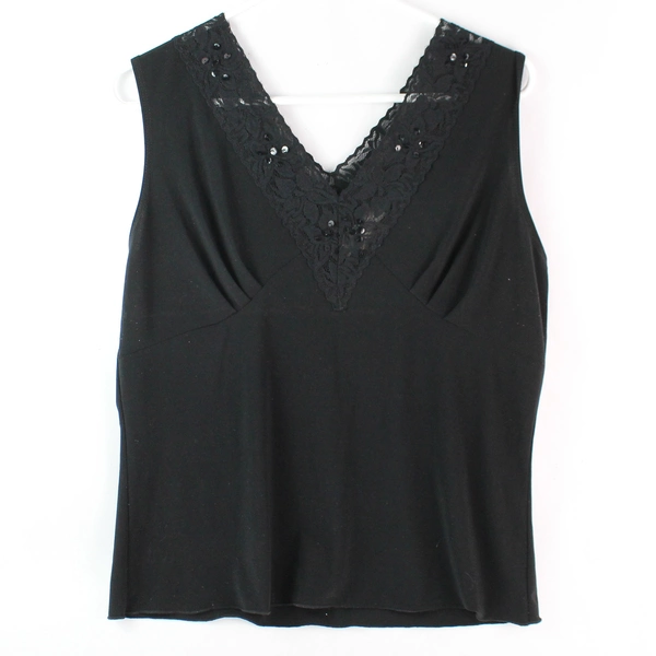 Vintage Dressbarn Women's Black Lace Lined V Neck Sleeveless Blouse Size XL