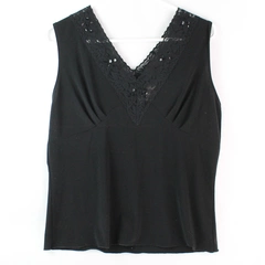 Vintage Dressbarn Women's Black Lace Lined V Neck Sleeveless Blouse Size XL