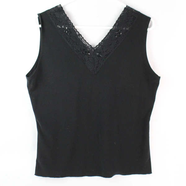 Vintage Dressbarn Women's Black Lace Lined V Neck Sleeveless Blouse Size XL