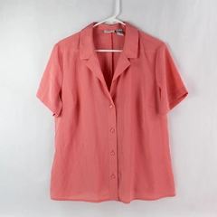 Jaclyn Smith Women's Pink Collar Short Sleeve Button Down Blouse Size Large 