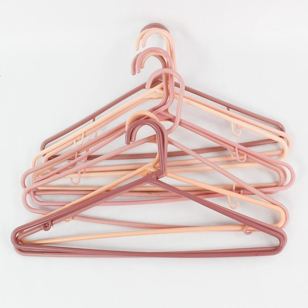Lot of 10 Shades of Pink Plastic Tubular Clothing Hangers With Hooks