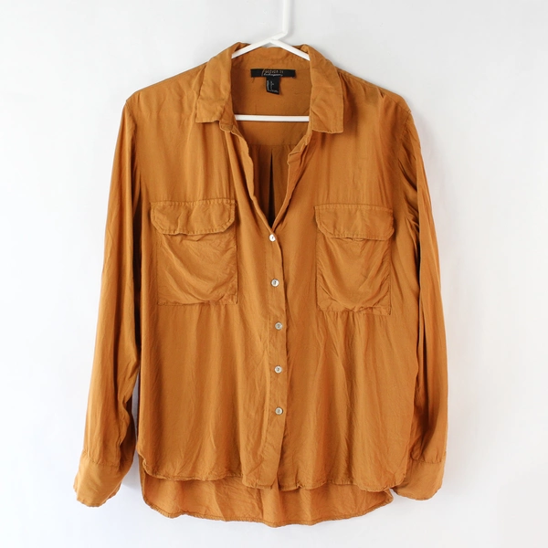 Forever 21 Contemporary Brown Partial Button Up Top Women's Large