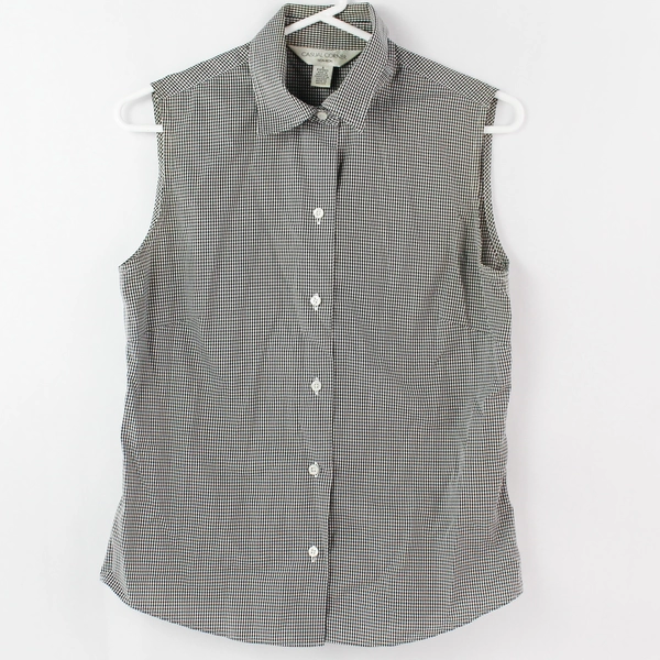 Casual Corner Black and White Gingham Fitted Button-Up Vest Women's Size Small